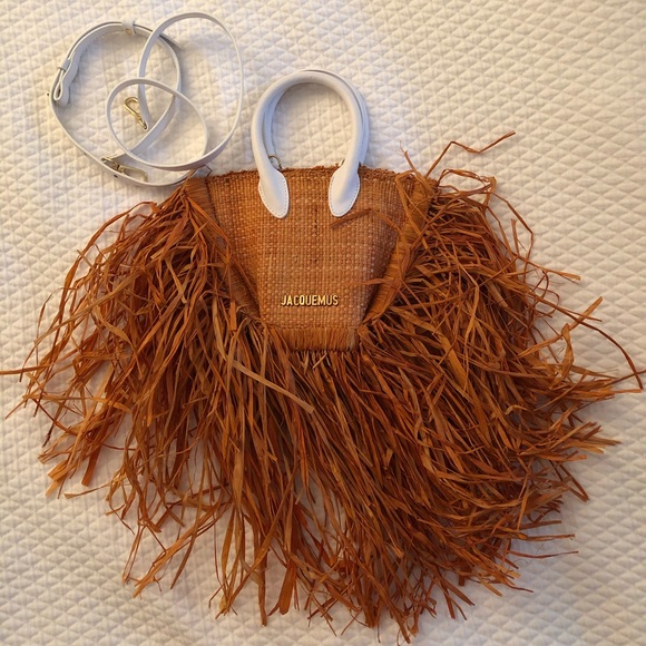 Jacquemus Handbags - Jacquemus Le Petit Baci Frayed Straw Bag Orange